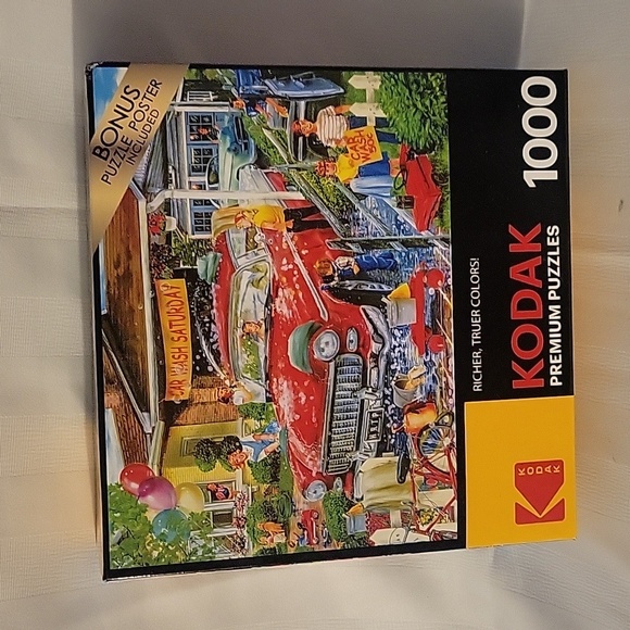 RoseArt 1000 Piece Puzzle Kodak Premium Jigsaw Car Wash Bonus Poster Colorful - Picture 1 of 5